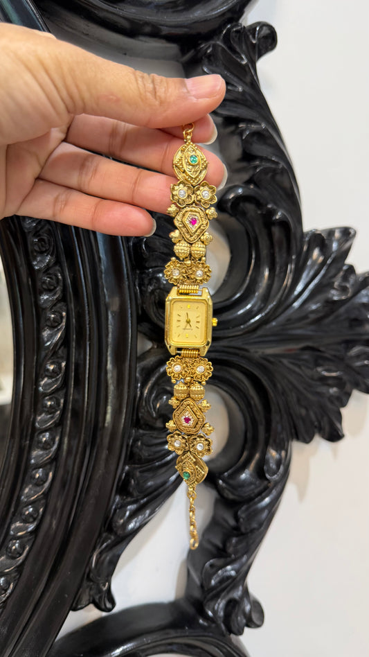 Kundan Heritage Kashmiri Watch | Traditional Indian Jewellery Watch Rakhi gift for bhai or sister