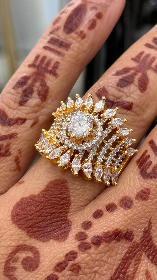 American Diamond Adjustable Ring – Real Gold & Diamond Look Design no 45