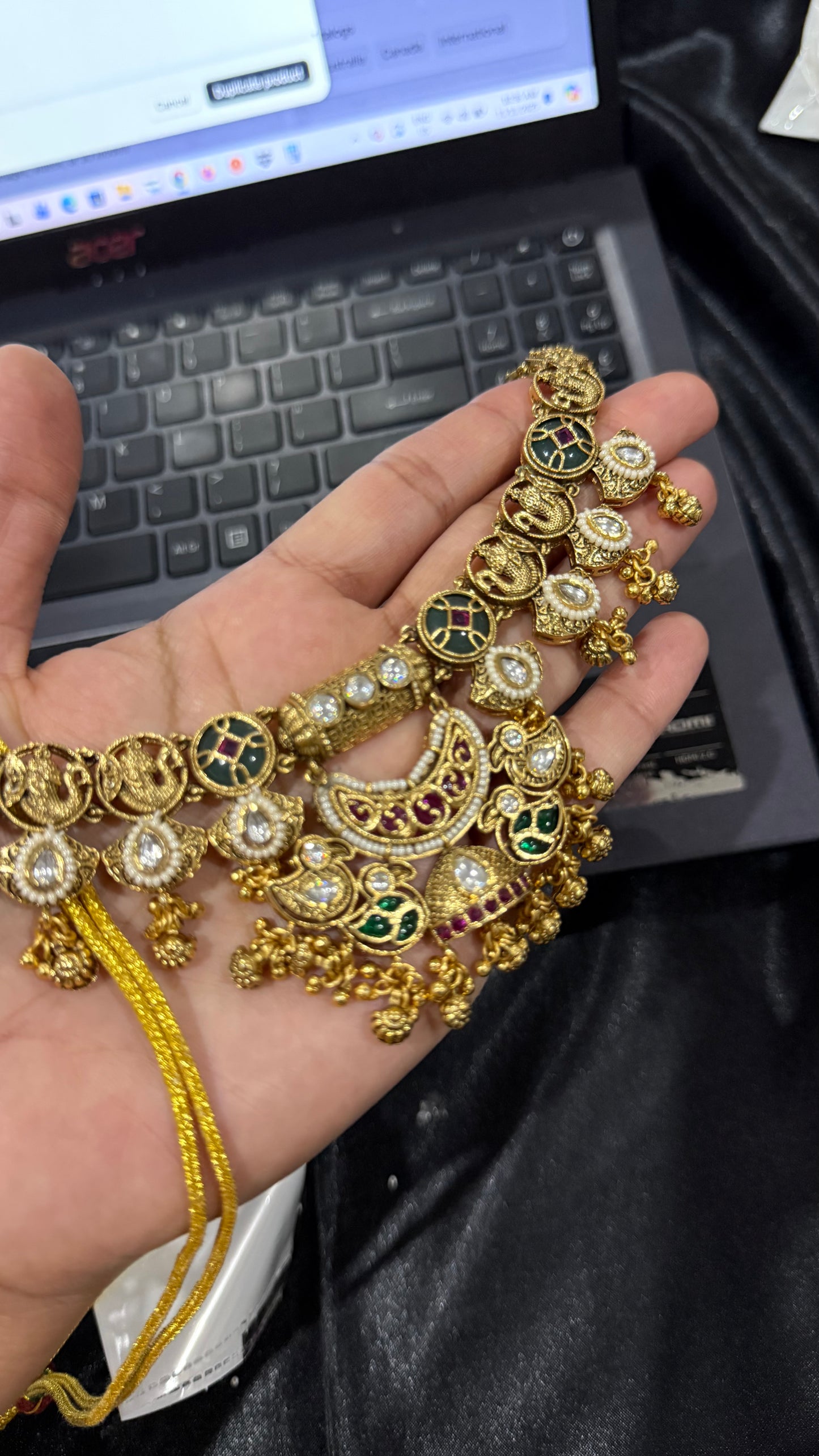 Gold Plated Indian Choker Set with Earrings and tikka Sandookh collection