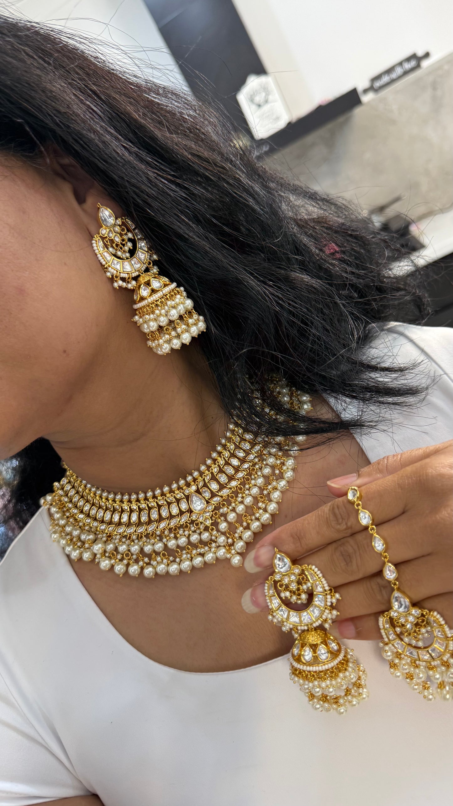 Gold Plated Kundan Necklace with Earring and Tikka Bridal Jewellery Australia