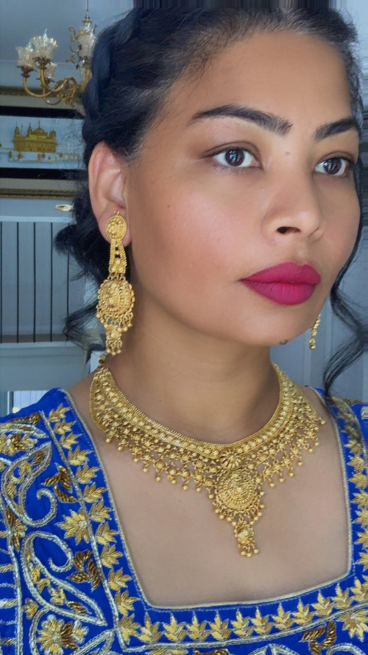gold plated necklace choker With earrings  Sandookh collection