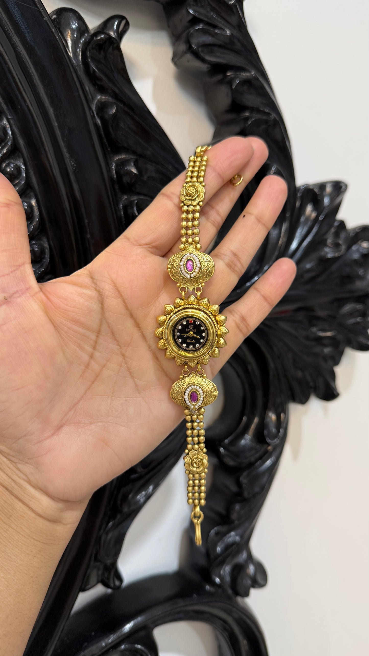 Kundan Heritage Kashmiri Watch | Traditional Indian Jewellery Watch Rakhi gift for bhai or sister