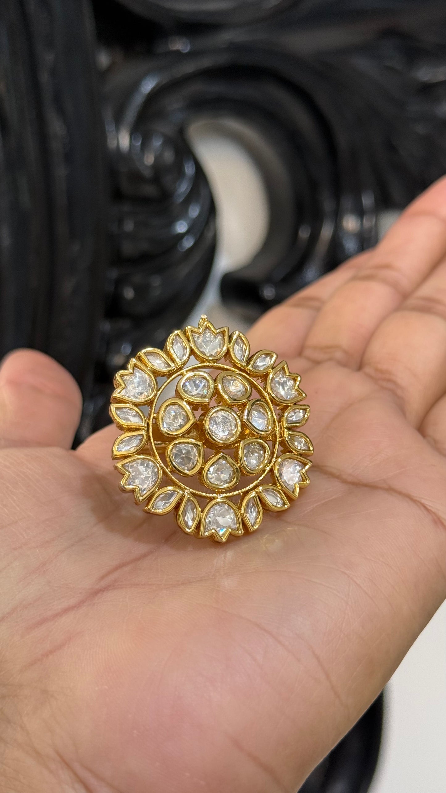 Gold plated kundan ring adjustable