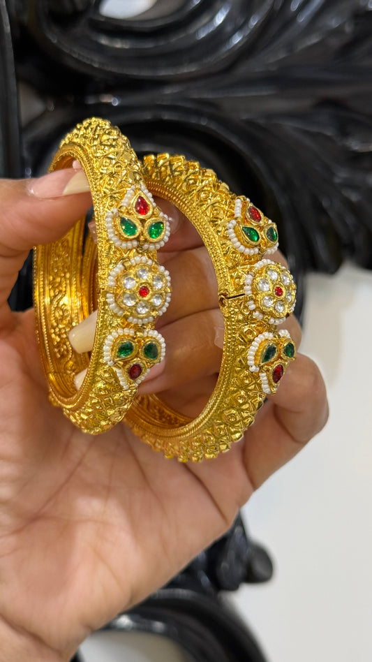 Gold plated kangan Sandookh collection design no 41