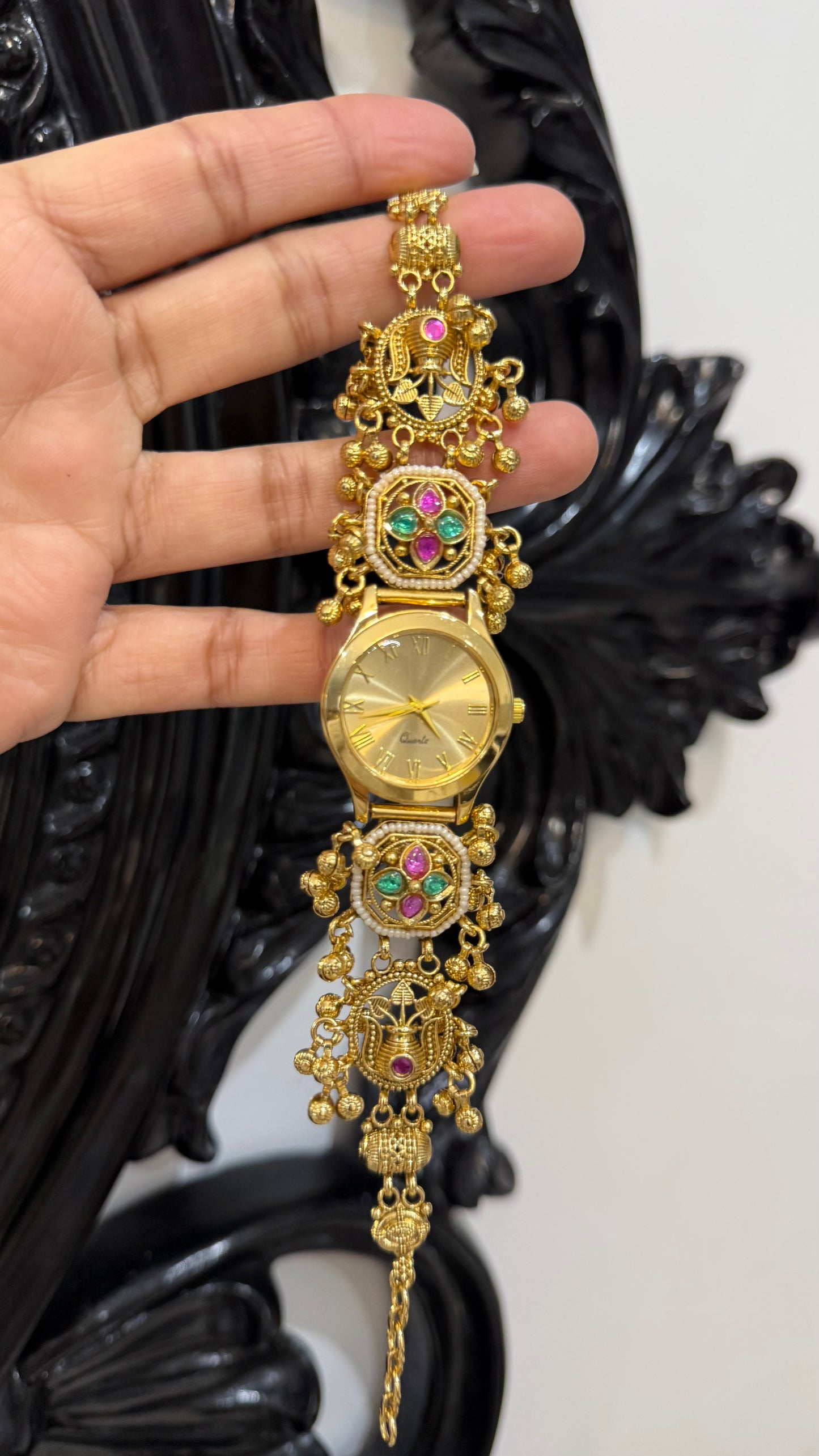 Kundan Heritage Kashmiri Watch | Traditional Indian Jewellery Watch Rakhi gift for bhai or sister