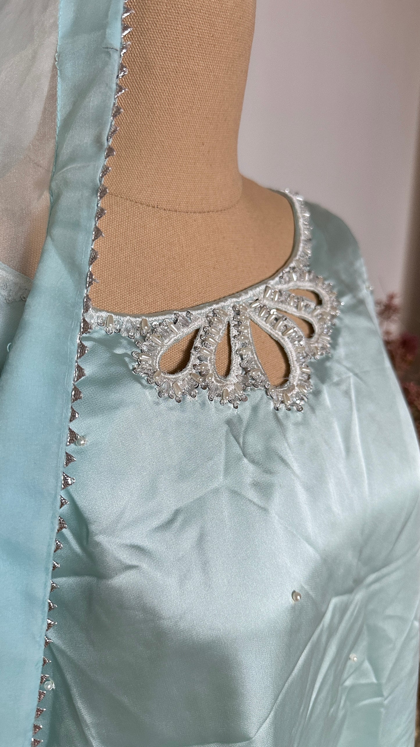 Three piece Pakistani hand work outfit light blue