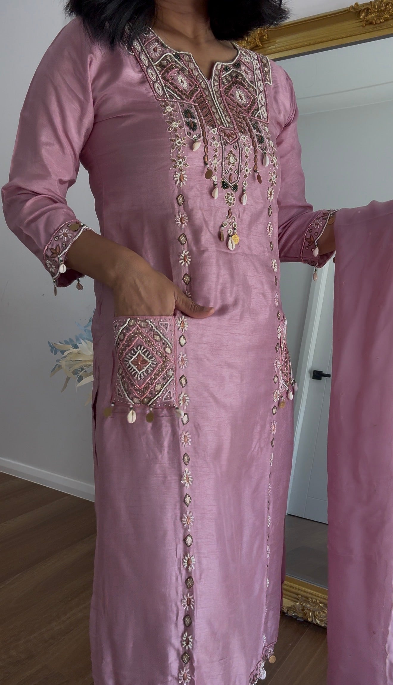 Dusty rose suit with palazo and dupatta