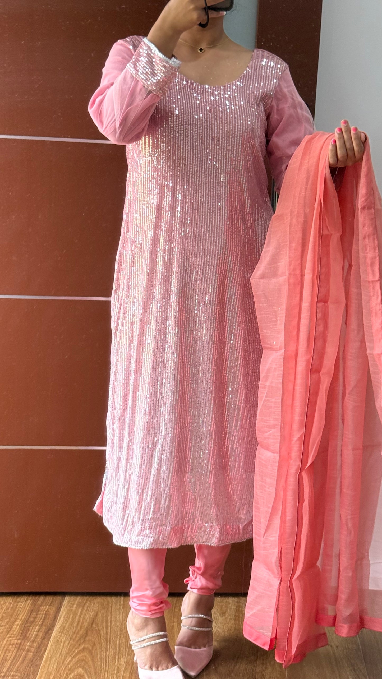 long kurta with dupatta and pants Indian outfit