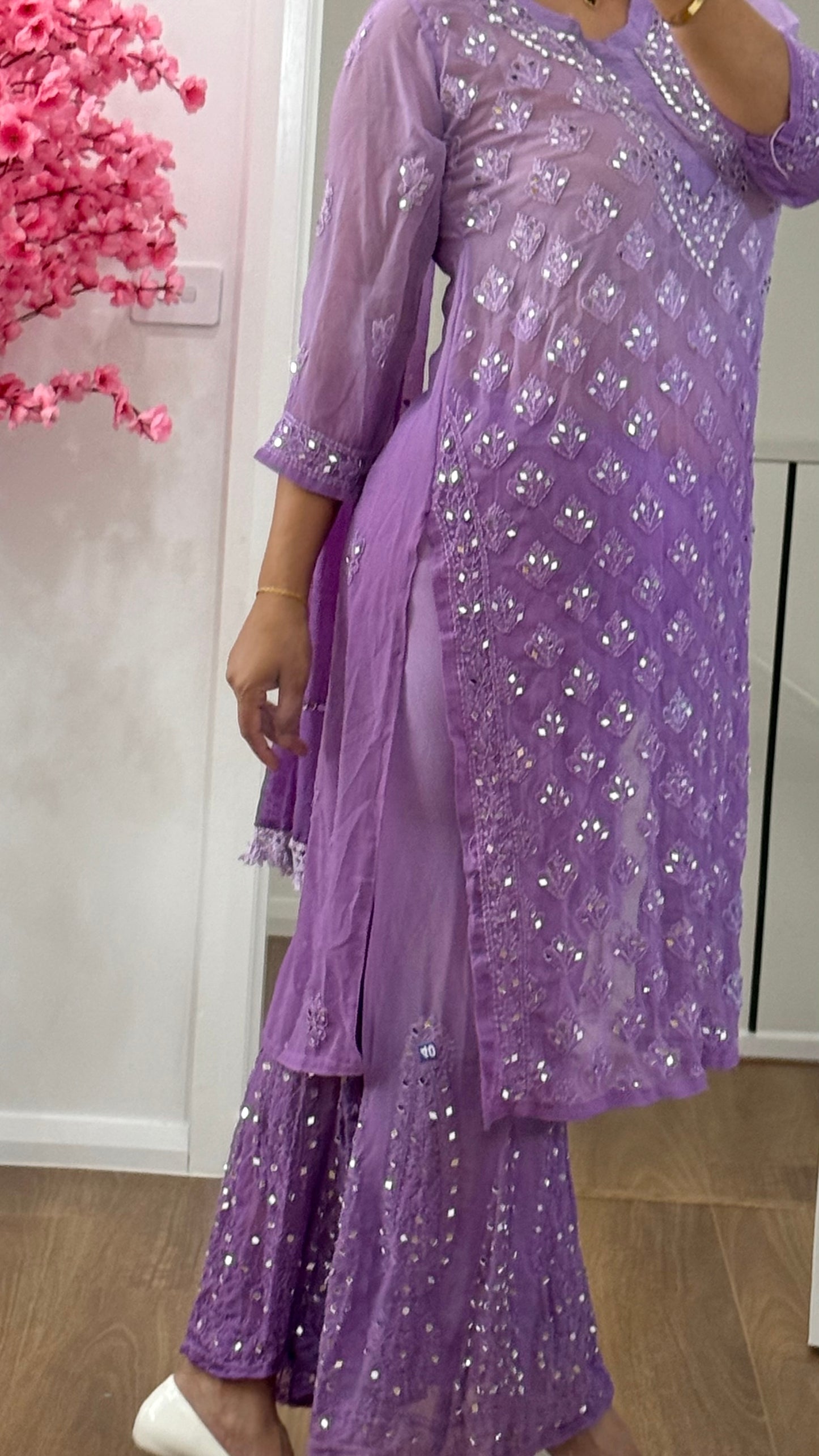 purple chikankari kurti set