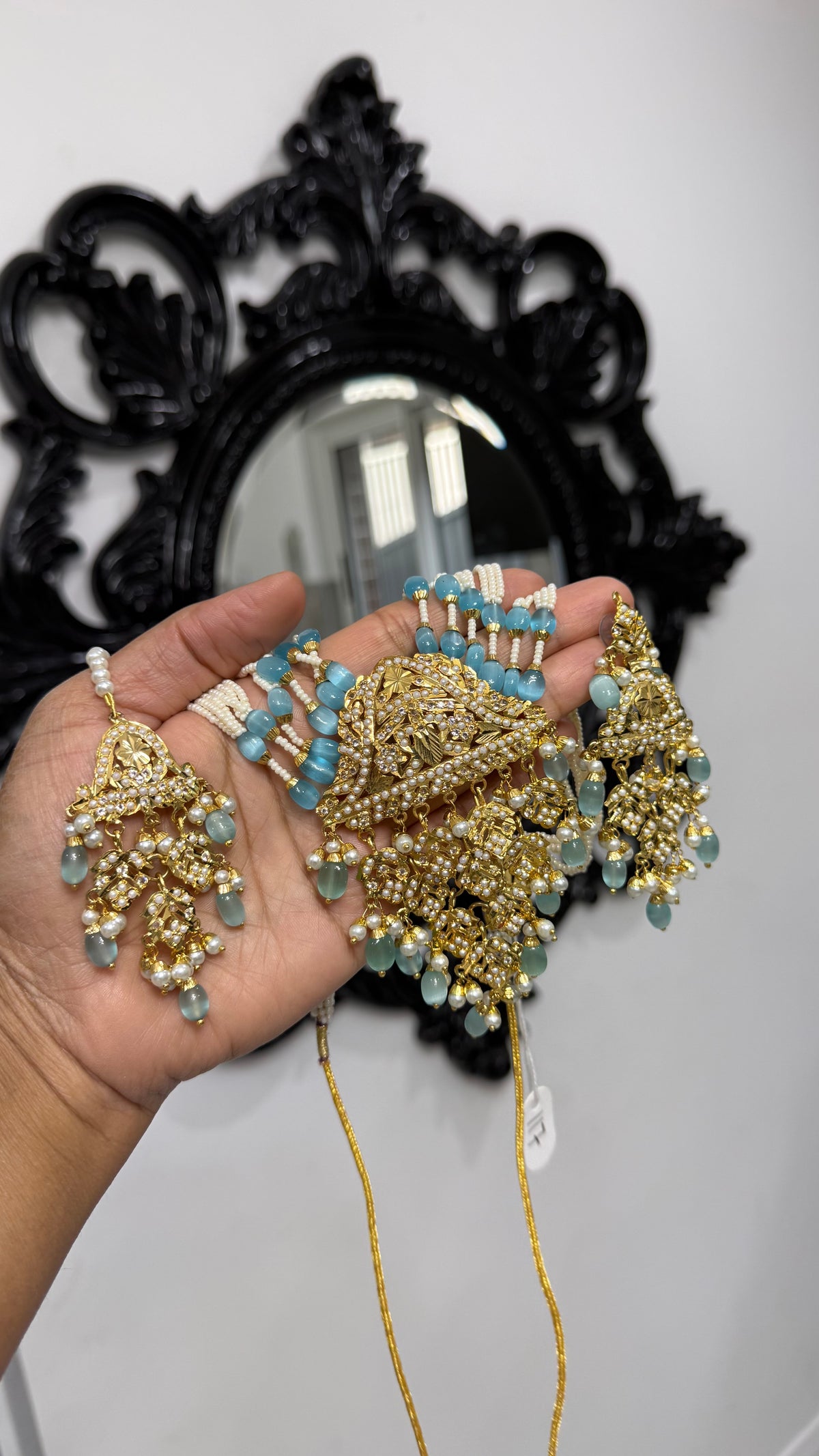 Real  jadau necklace set gold plated with tikka and earrings