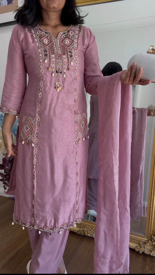 Dusty rose suit with palazo and dupatta