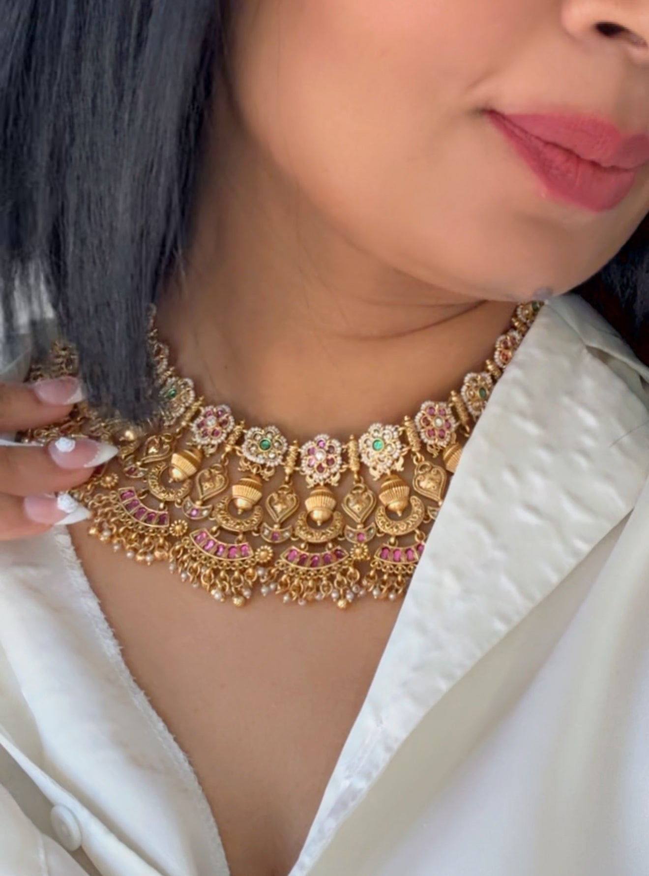 Gold Plated Indian Choker Set with Earrings and tikka Bridal set Sandookh collection