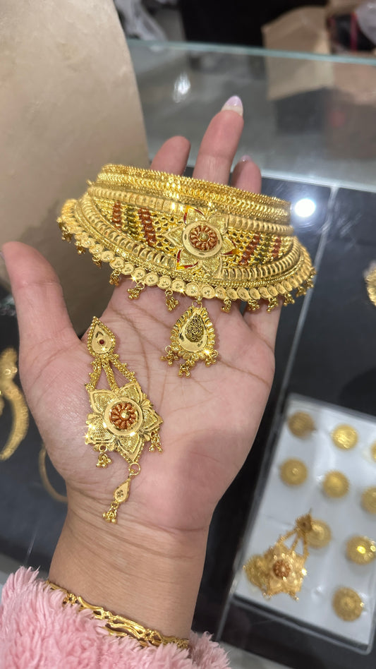 Gold plated choker set Sandookh collection bridal