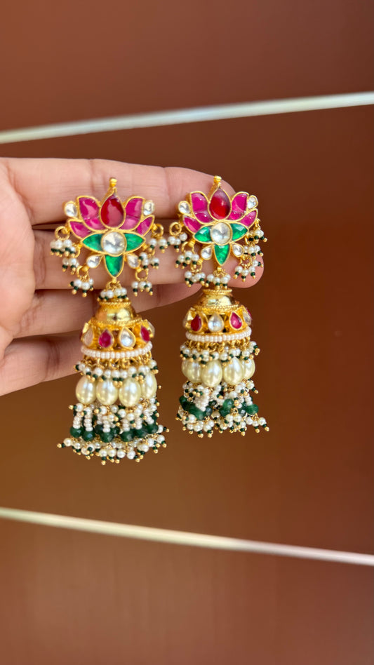 Pachi Kundan jhumka earrings