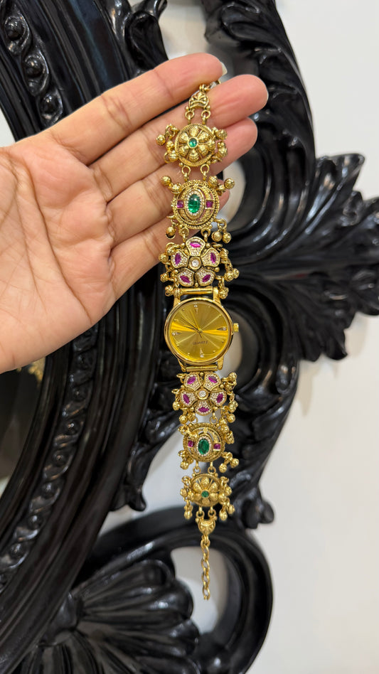 Kundan Heritage Kashmiri Watch | Traditional Indian Jewellery Watch Rakhi gift for bhai or sister