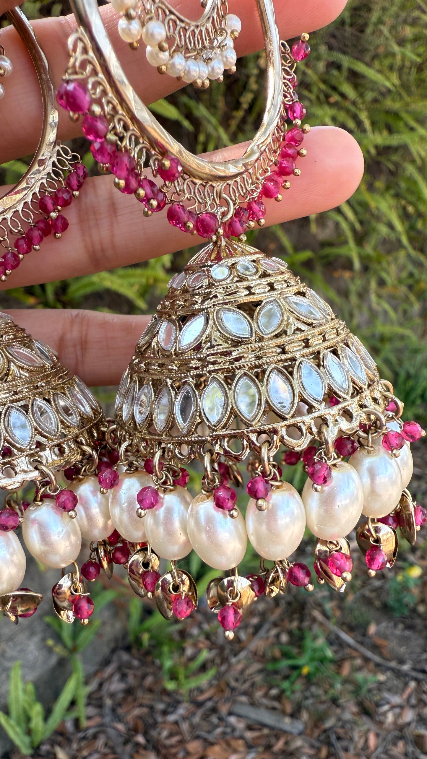 Mirror oversize earrings with tikka