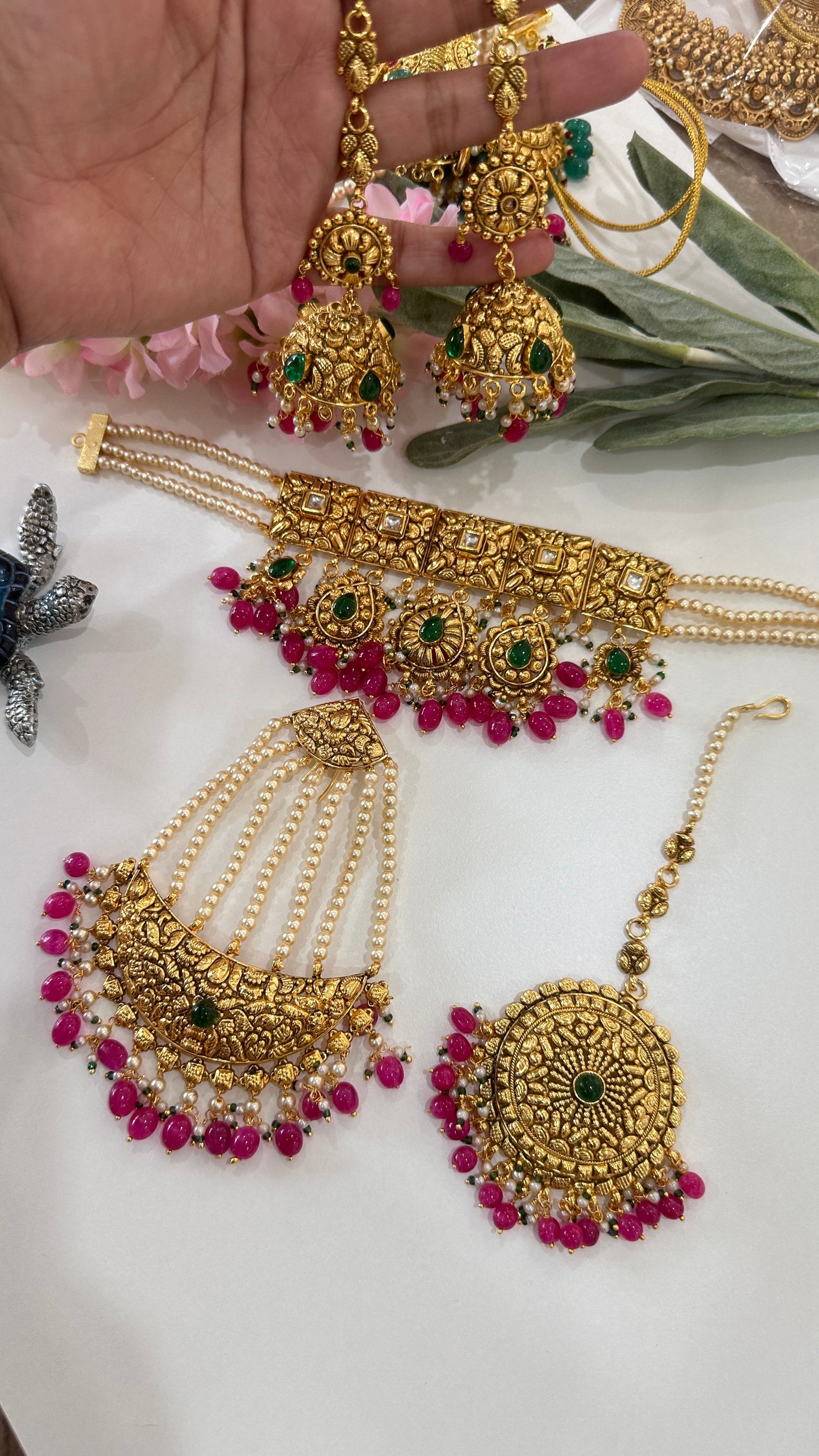 Gold look choker set sandookh bridal