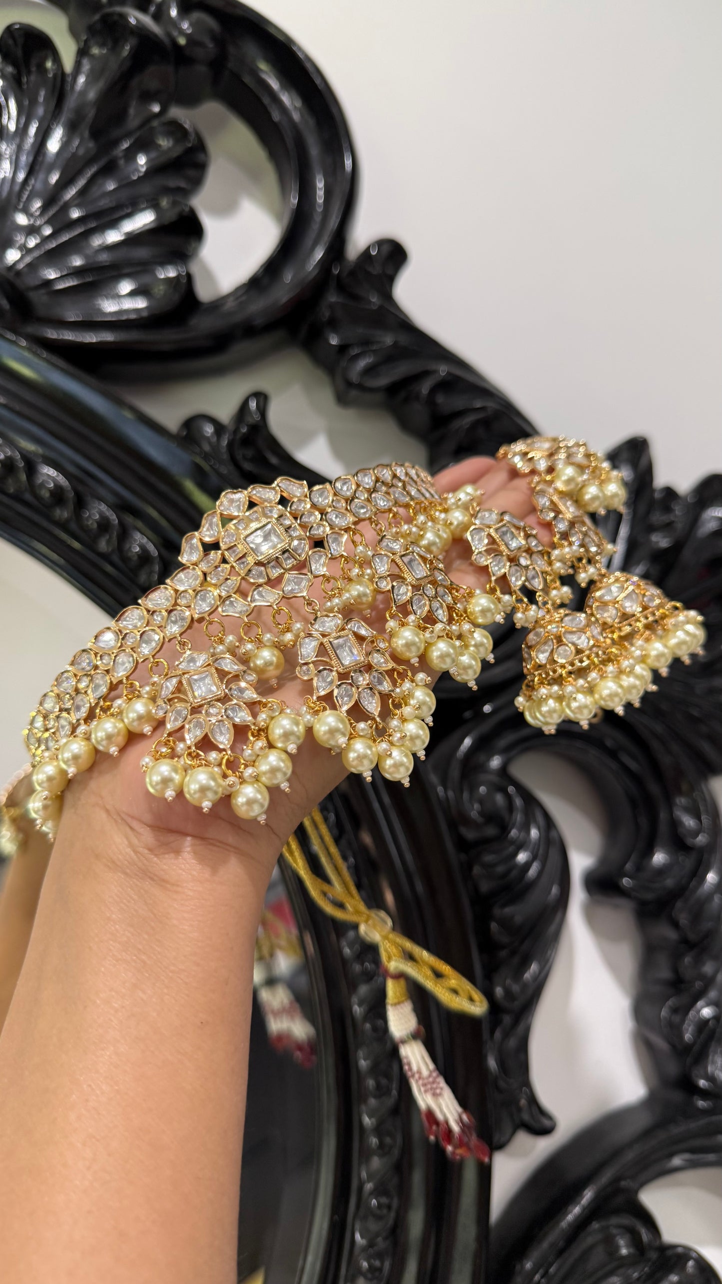 Uncut kundan necklace With earrings and tikka gold plated