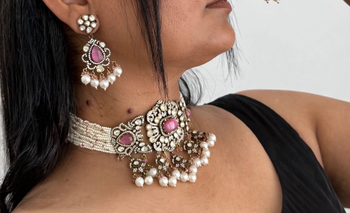 Moissanite Choker Necklace Set – Indian Bridal Jewellery