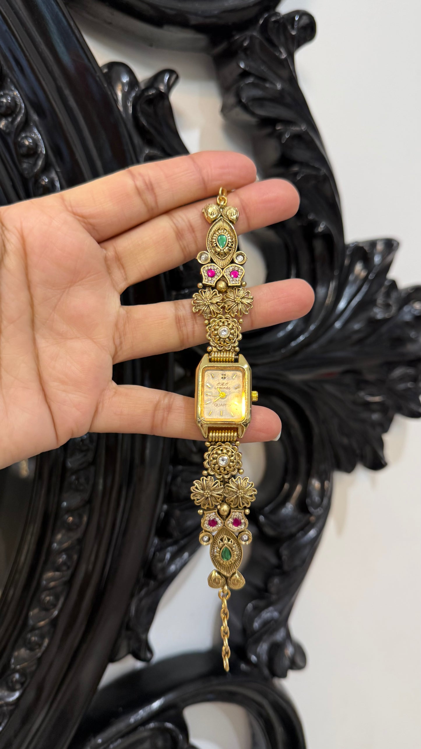 Kundan Heritage Kashmiri Watch | Traditional Indian Jewellery Watch Rakhi gift for bhai or sister