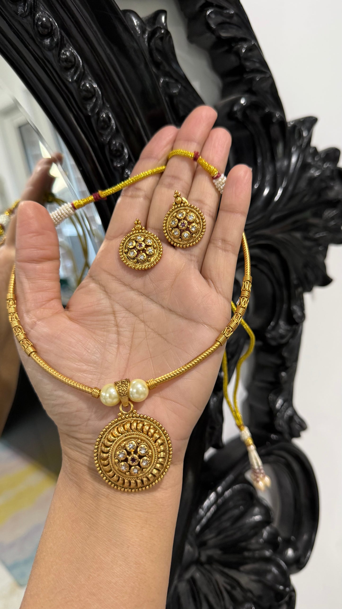 Antique look Gold Plated Necklace with Earring  Sandookh collection