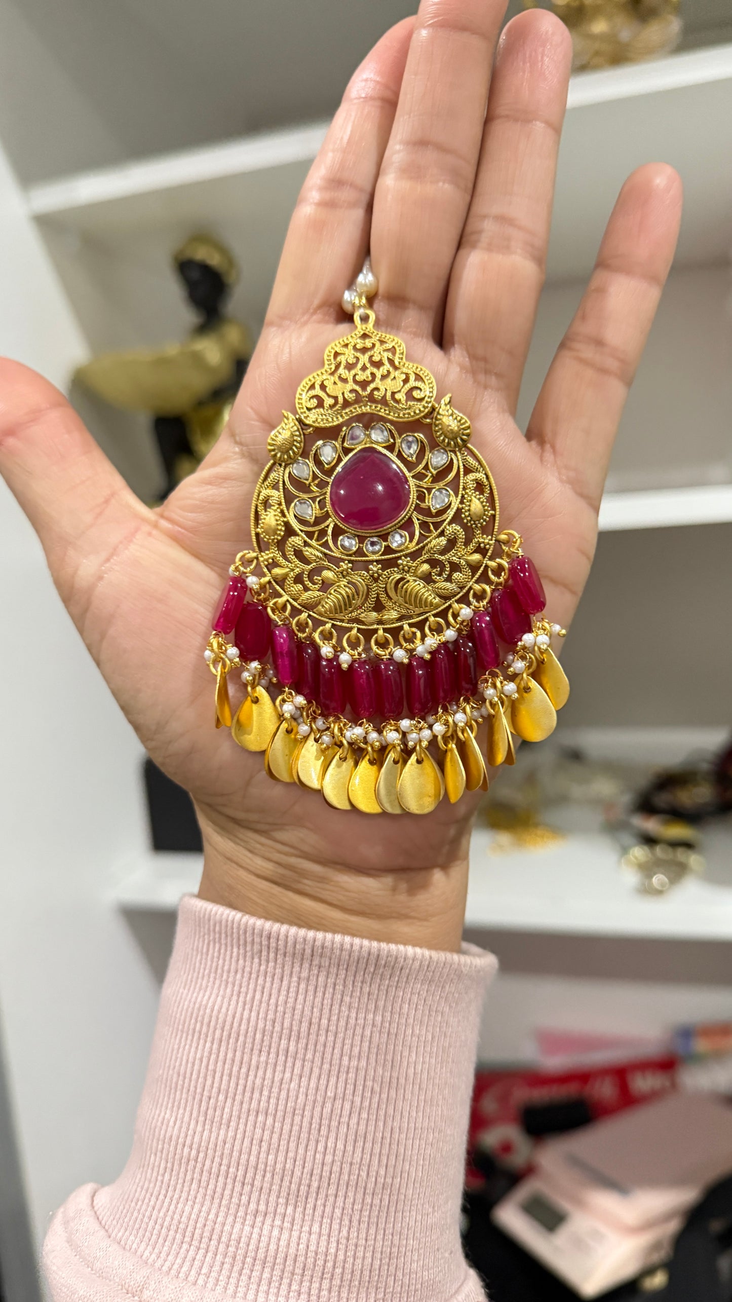 Kaira oversizes earrings with tikka Antique look