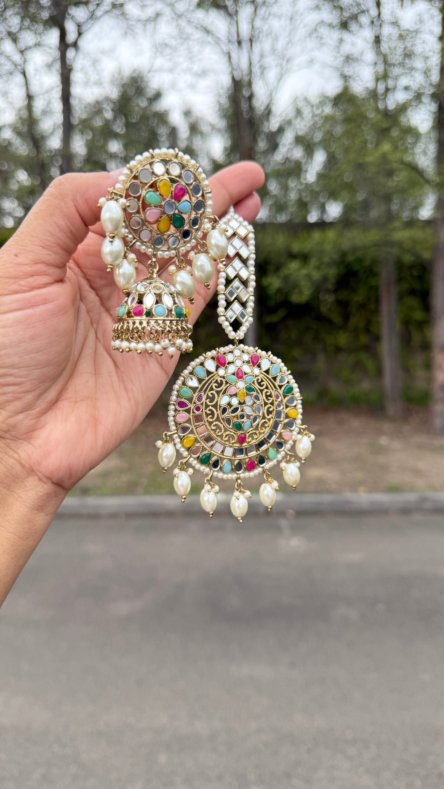 Mirror earrings with tikka