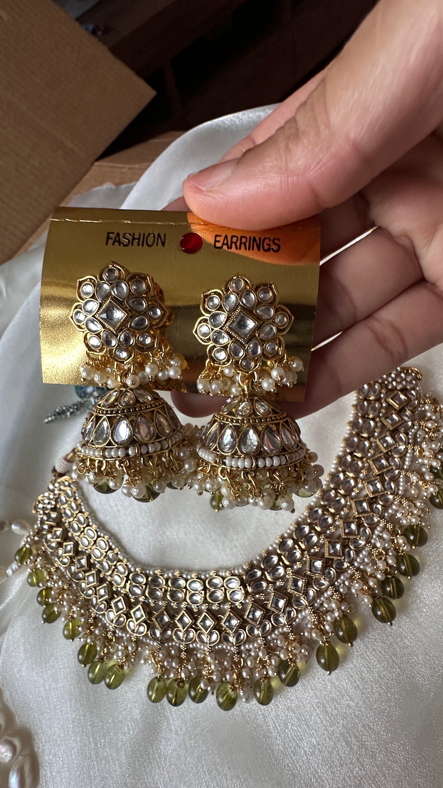 Kundan choker or necklace  set with earrings and tikka mehndi green