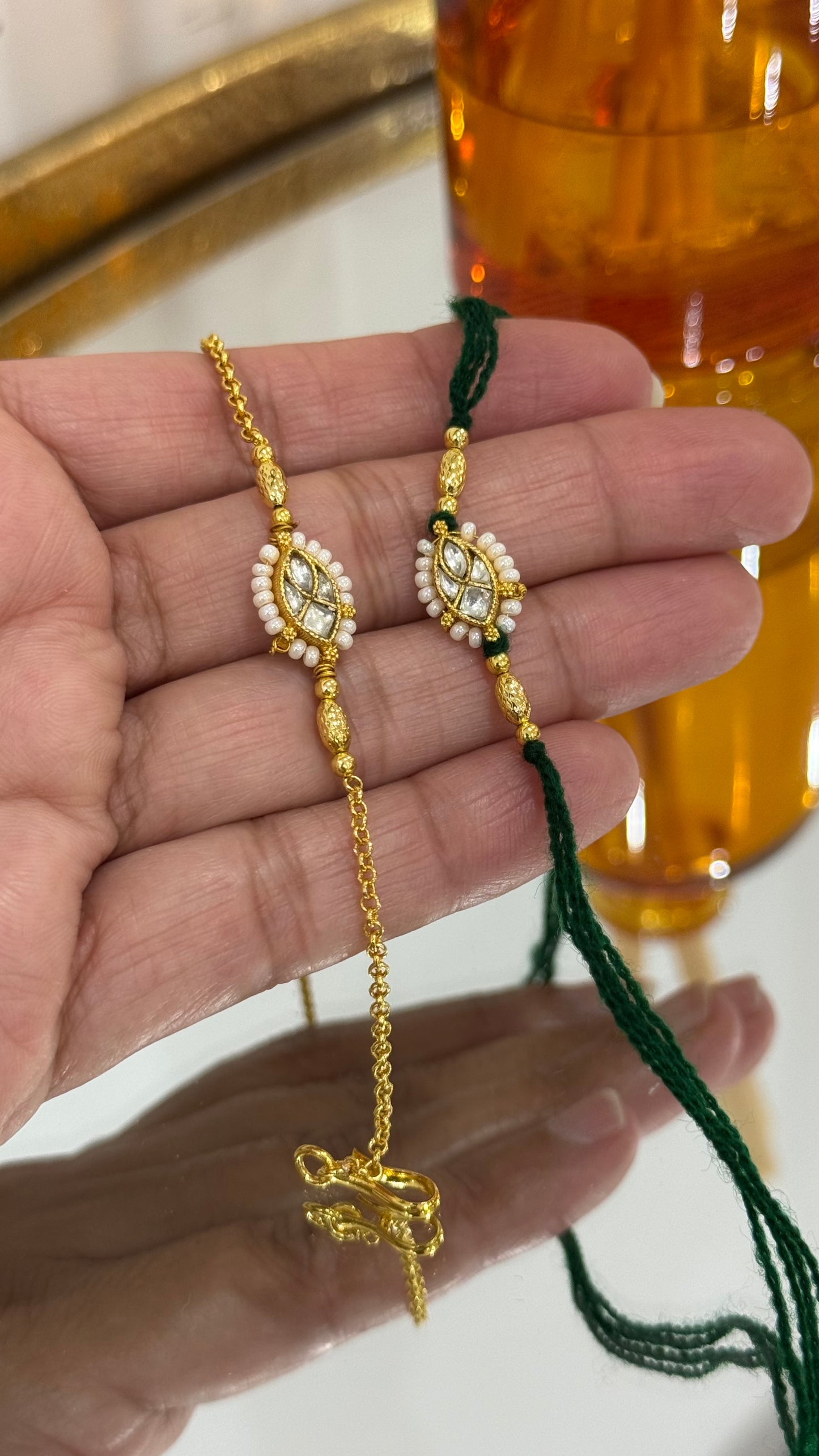 Premium Pachi Kundan  Rakhi for Brother and Bhabi combo