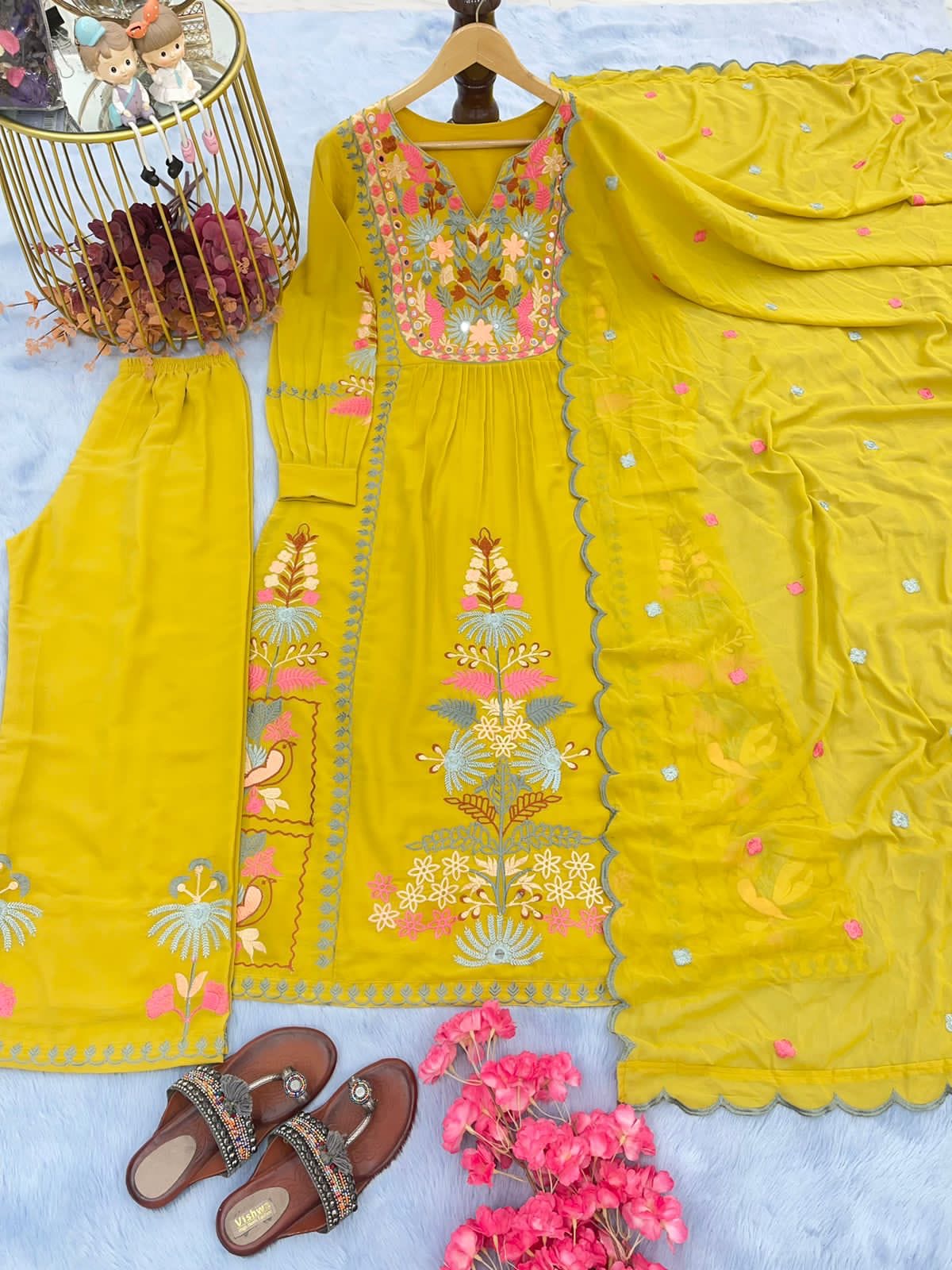 Rupali georgette 3 piece outfit mustard yellow