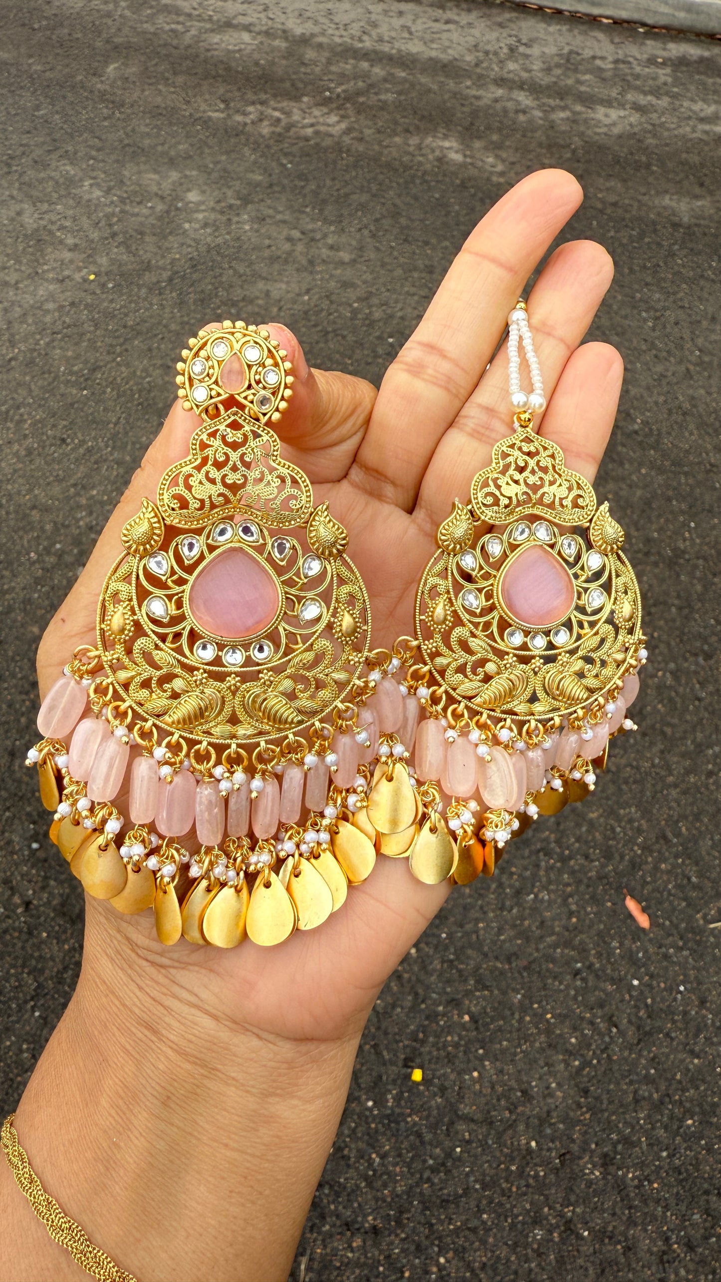 Kaira oversizes earrings with tikka Antique look