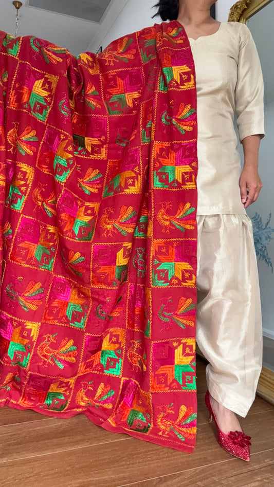 Pure Khaddar Baag Phulkari Hand Work Shawl – Punjabi Virsa Heritage – Australia