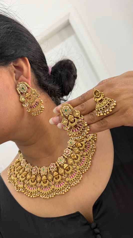 Heritage Jewelry  Gold Plated Indian Choker Set with Earrings and tikka Bridal set Sandookh collection