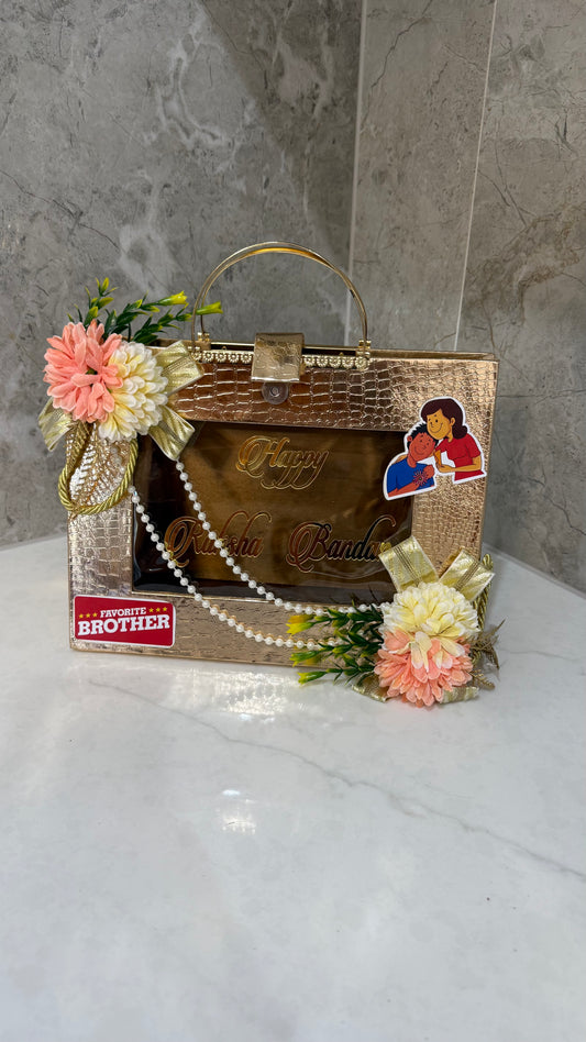 Premium Rakhi Gift Hamper – with Cute Floral Design & Carry Handle Send to Australia & Worldwide