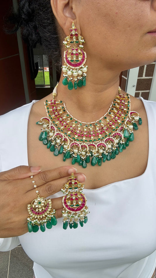 Gold Plated pachi kundan necklace with matching earrings Bridal