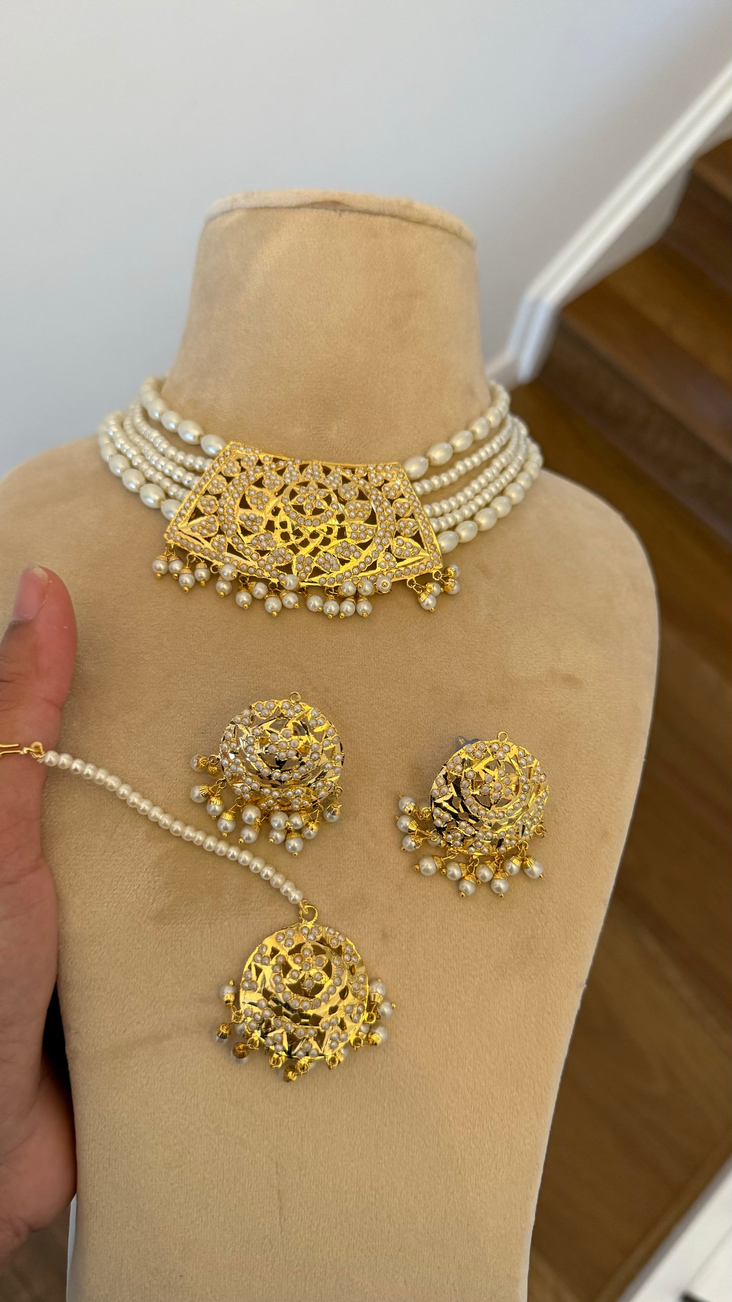 Real jadau necklace / Choker Set gold plated