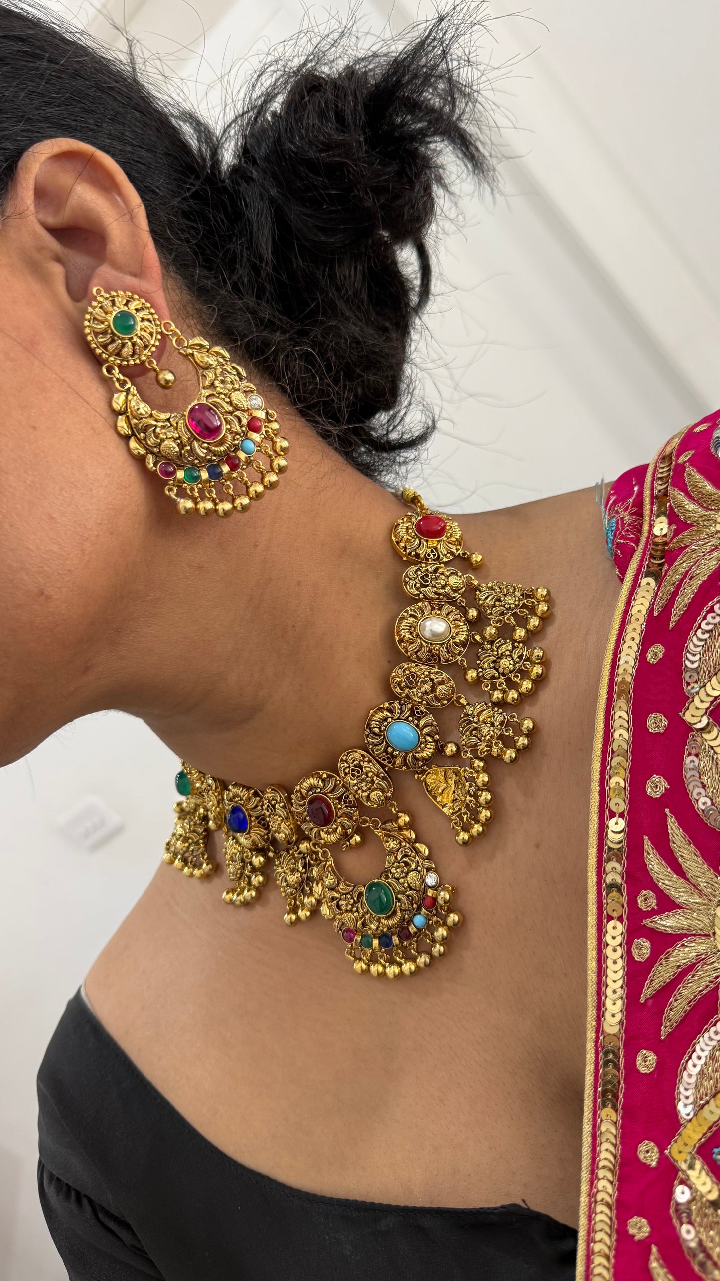 Gold plated necklace set Sandookh collection Bridal or party wear