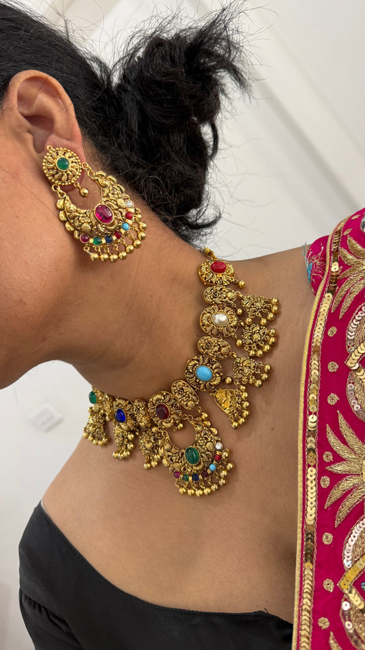 Gold plated necklace set Sandookh collection Bridal or party wear