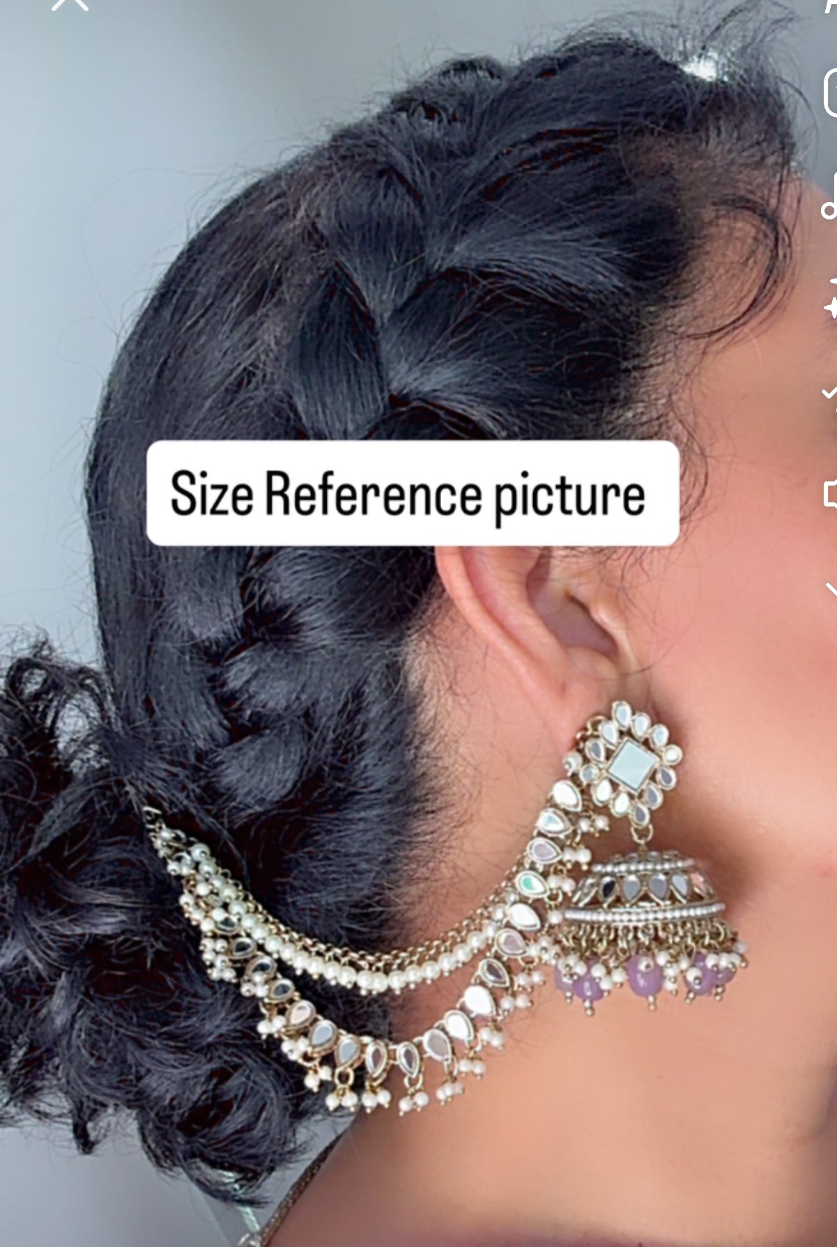 Mirror Jhumka Earrings with Attached Sahare Green