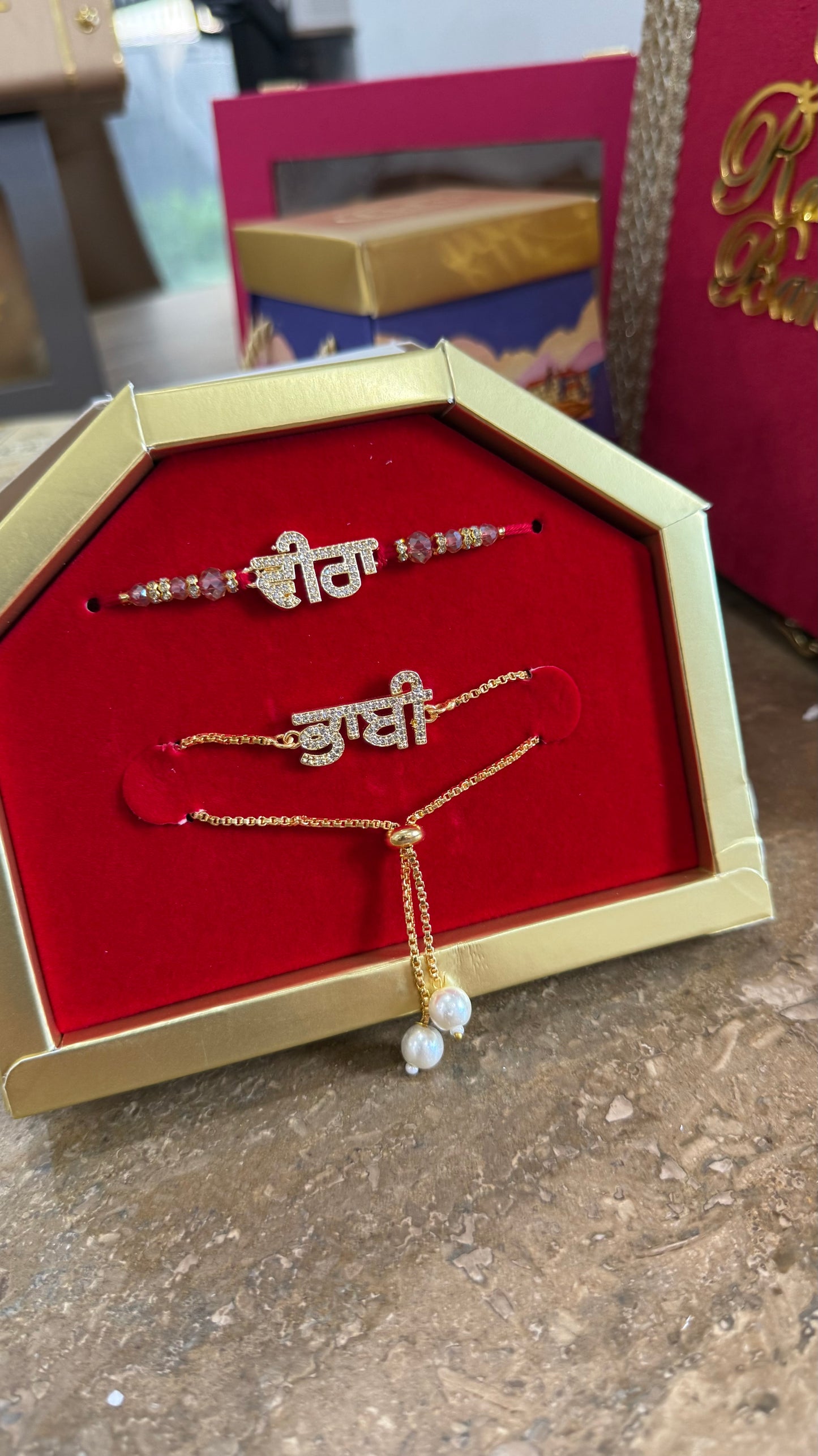 Premium American Diamond Rakhi for veera and bhabi combo