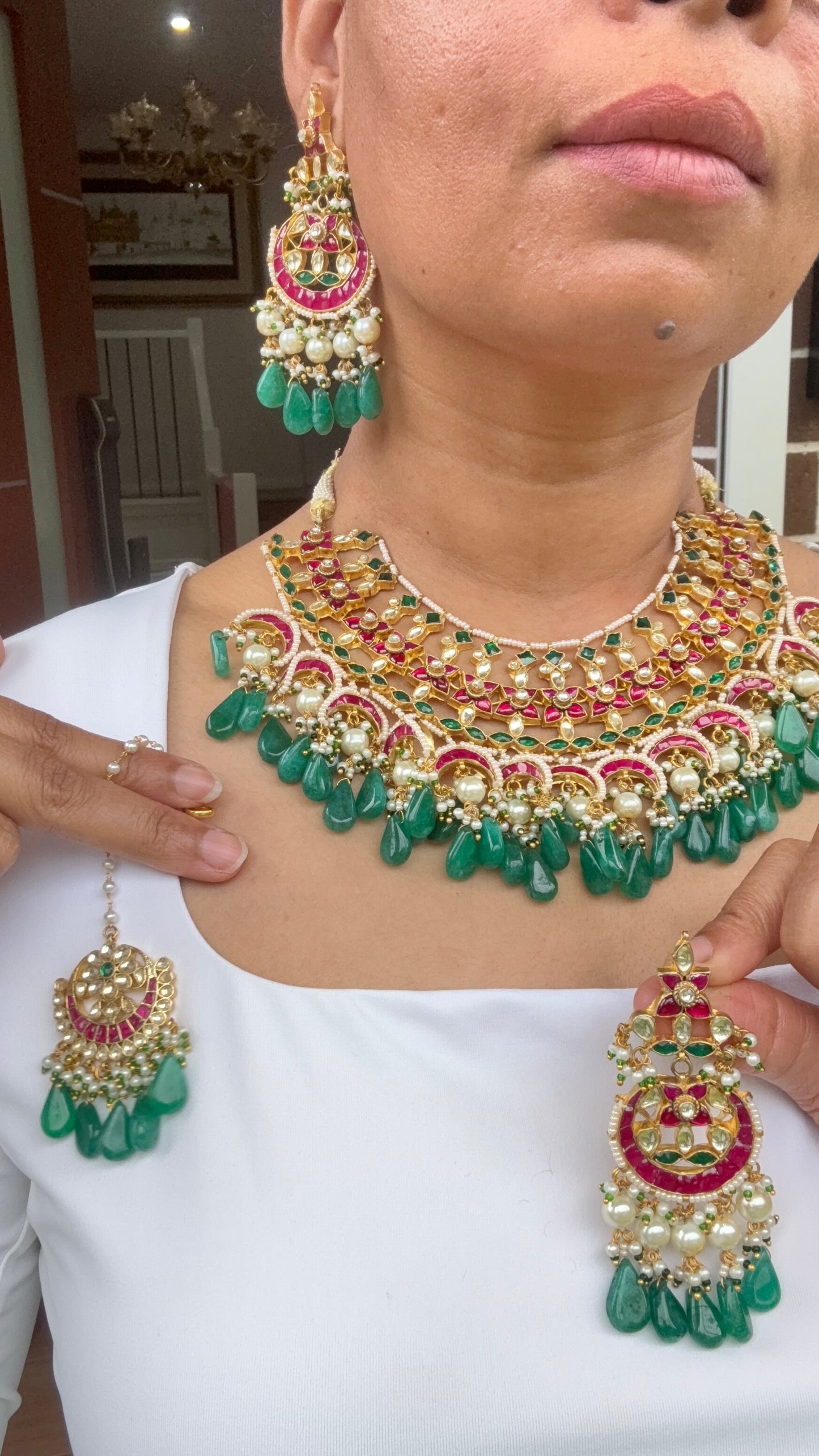 Gold Plated pachi kundan necklace with matching earrings Bridal