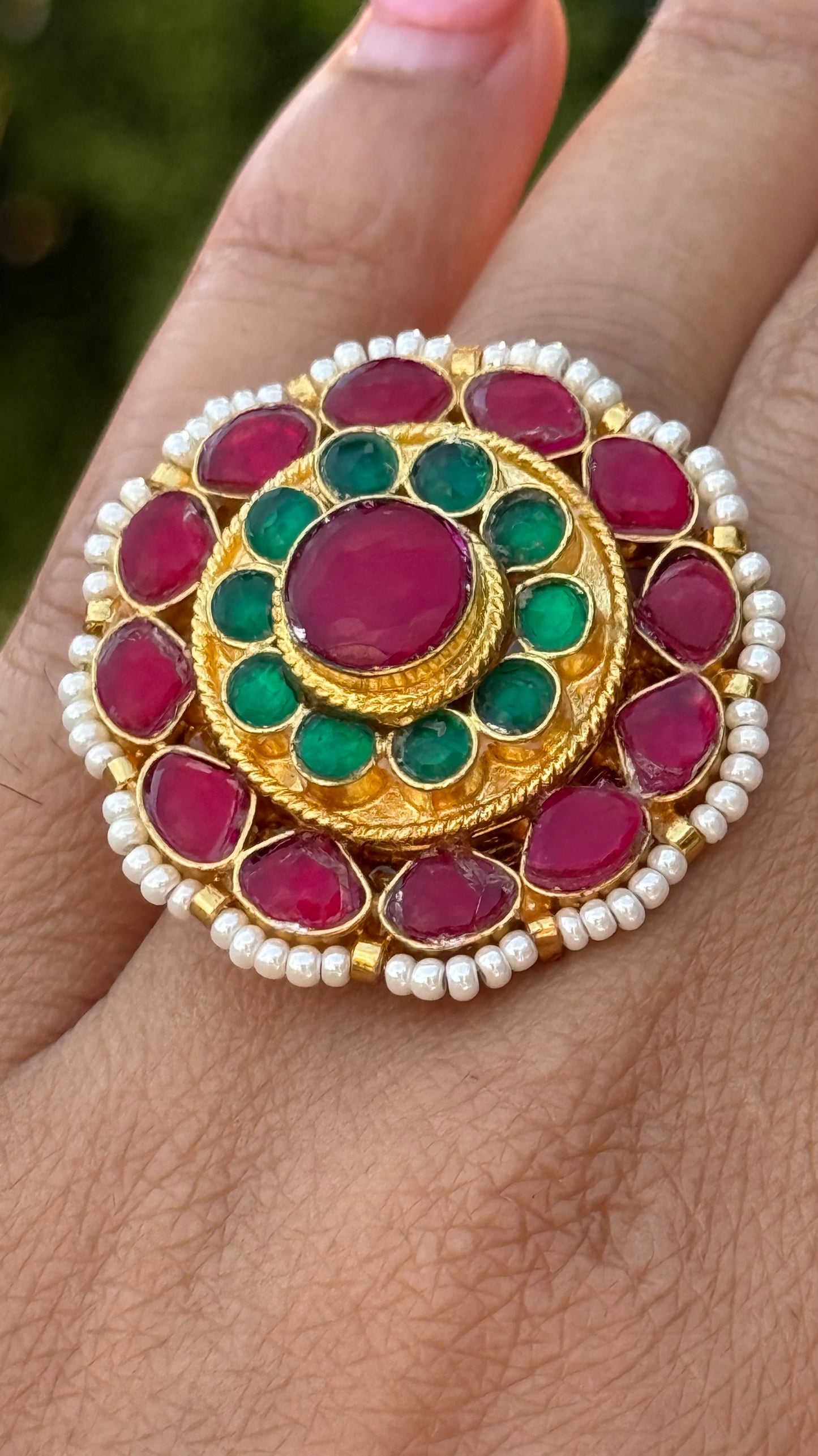 Adjustable Ring Pachi Kundan Design no 37