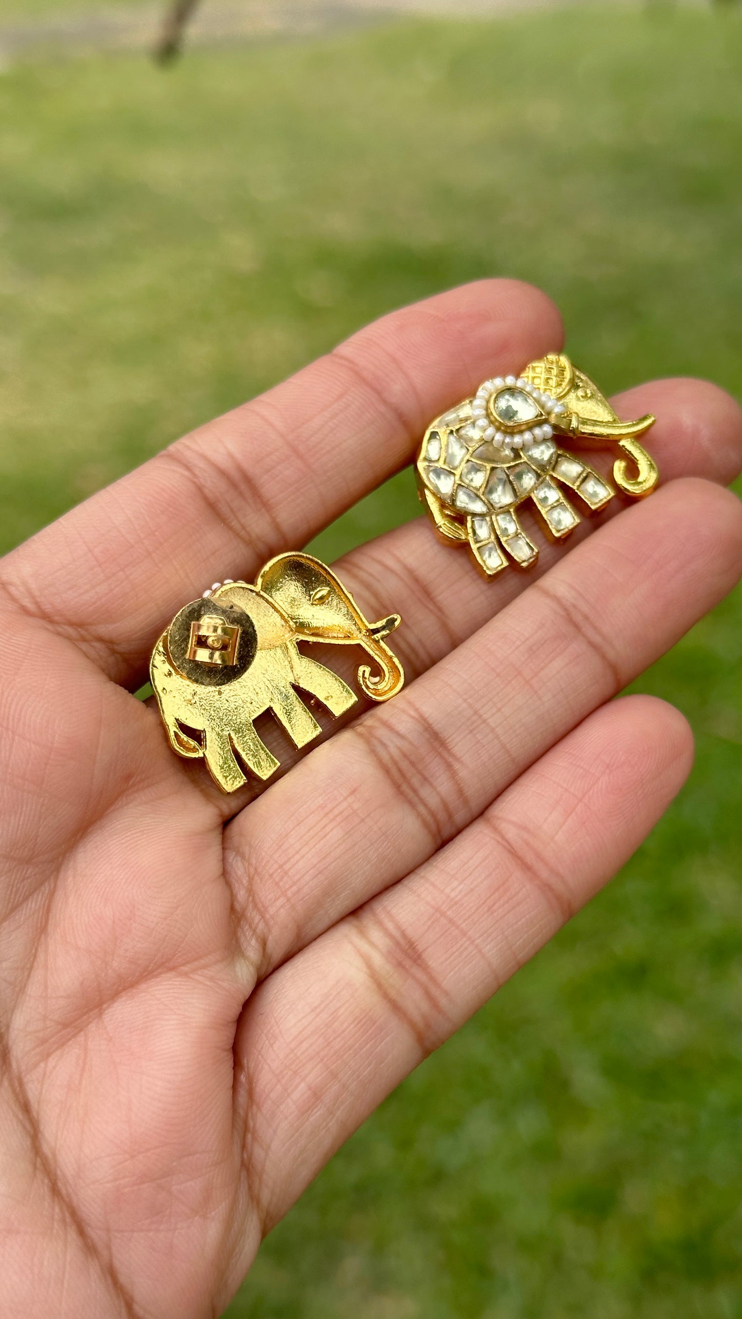 Pachi kundan elephant studs golden
