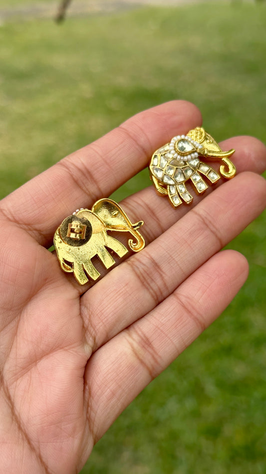 Pachi kundan elephant studs golden