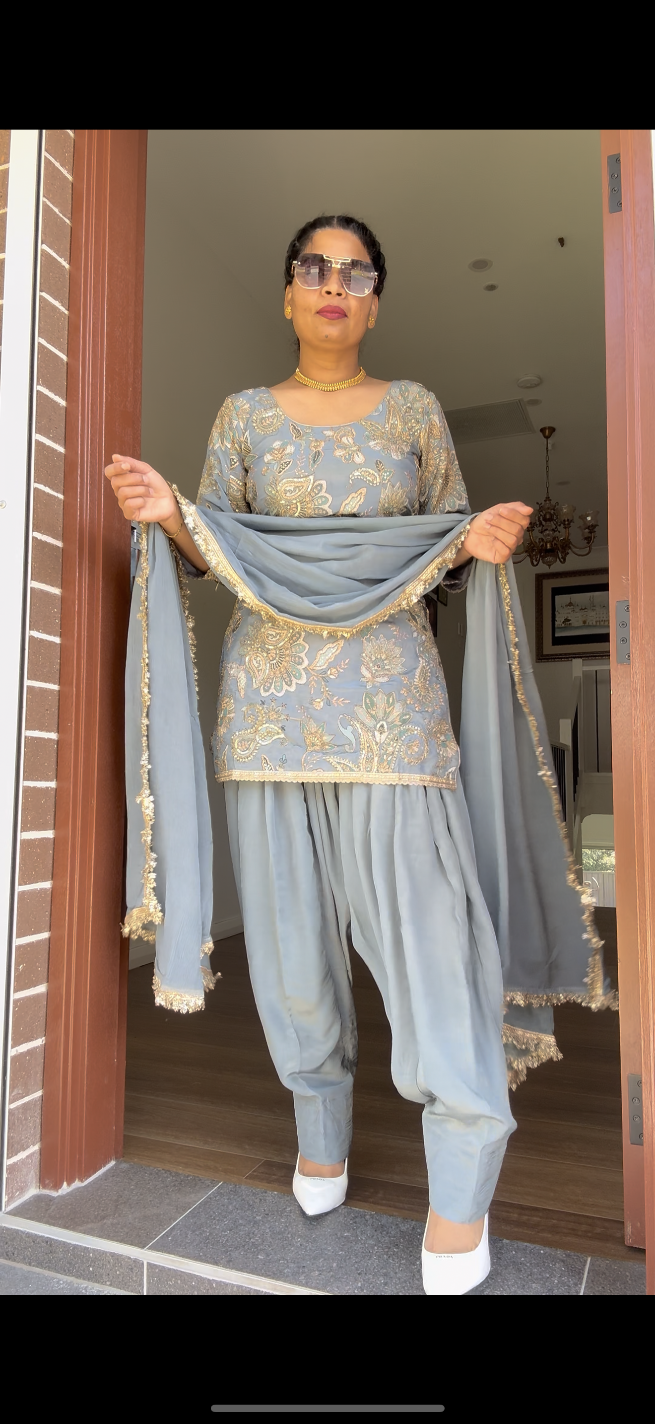 greyish blue Farshi salwar suit