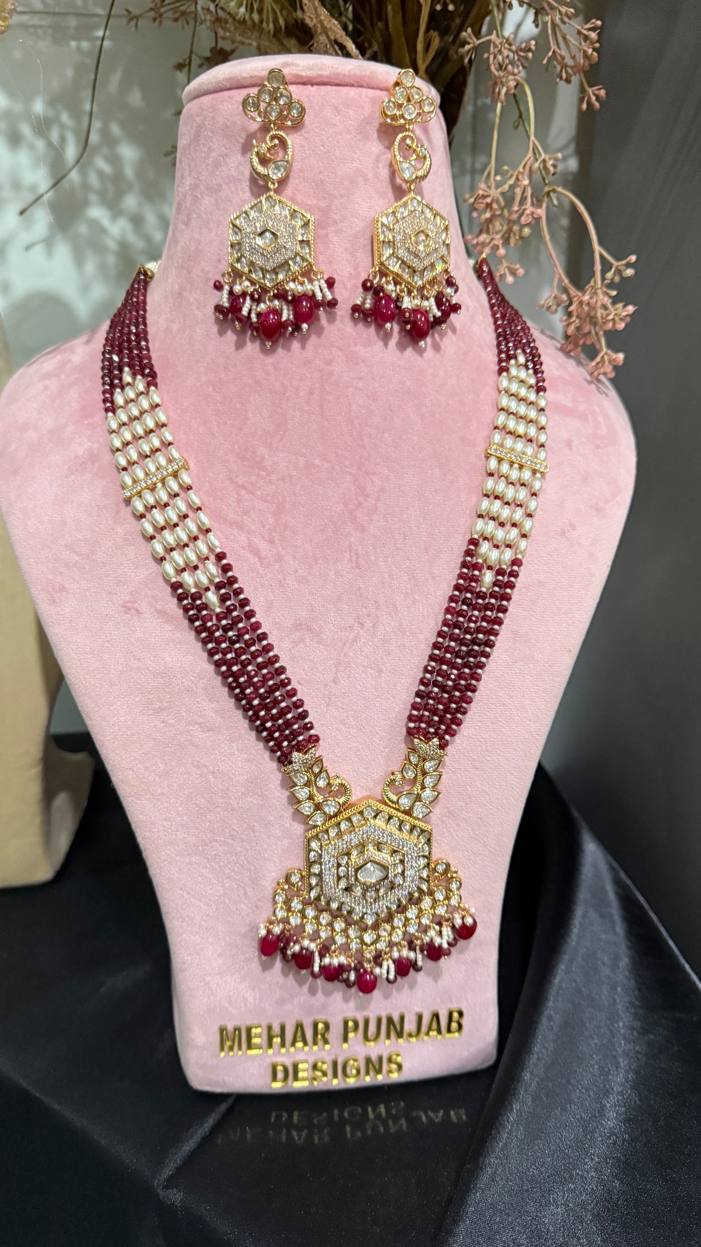 gold plated raani haar uncut kundan color ruby