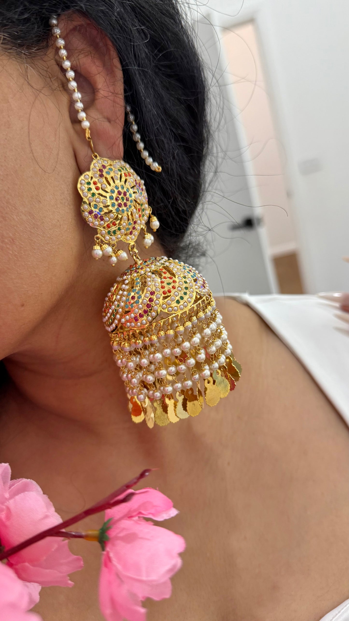 Real Jadau Gold Plated Jhumka Earrings