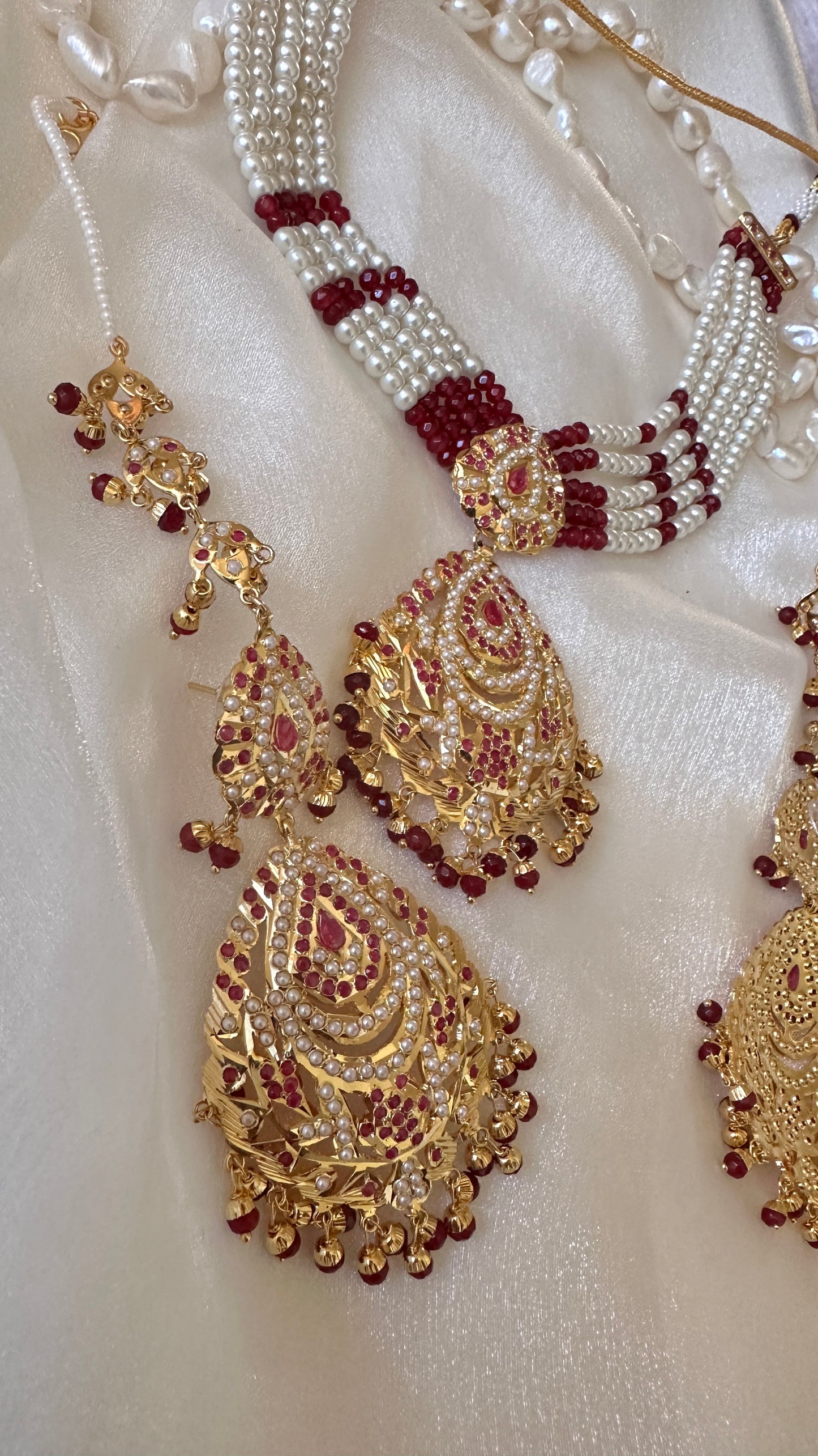 Real jadau choker or necklace set with sahare earrings ruby