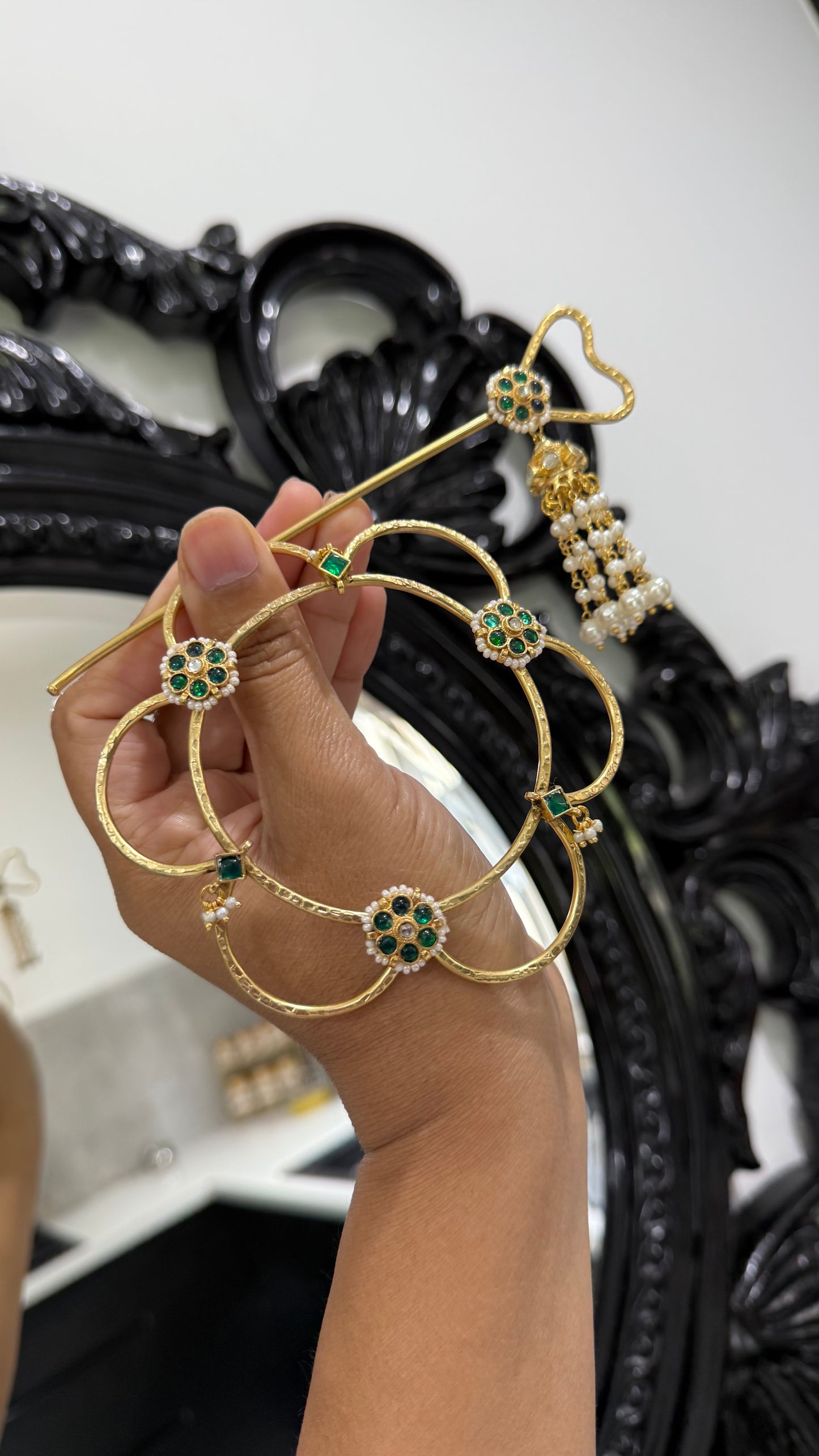 Pachi Kundan Hair Bun Accessory with Stick | Gold Plated | Brass Base