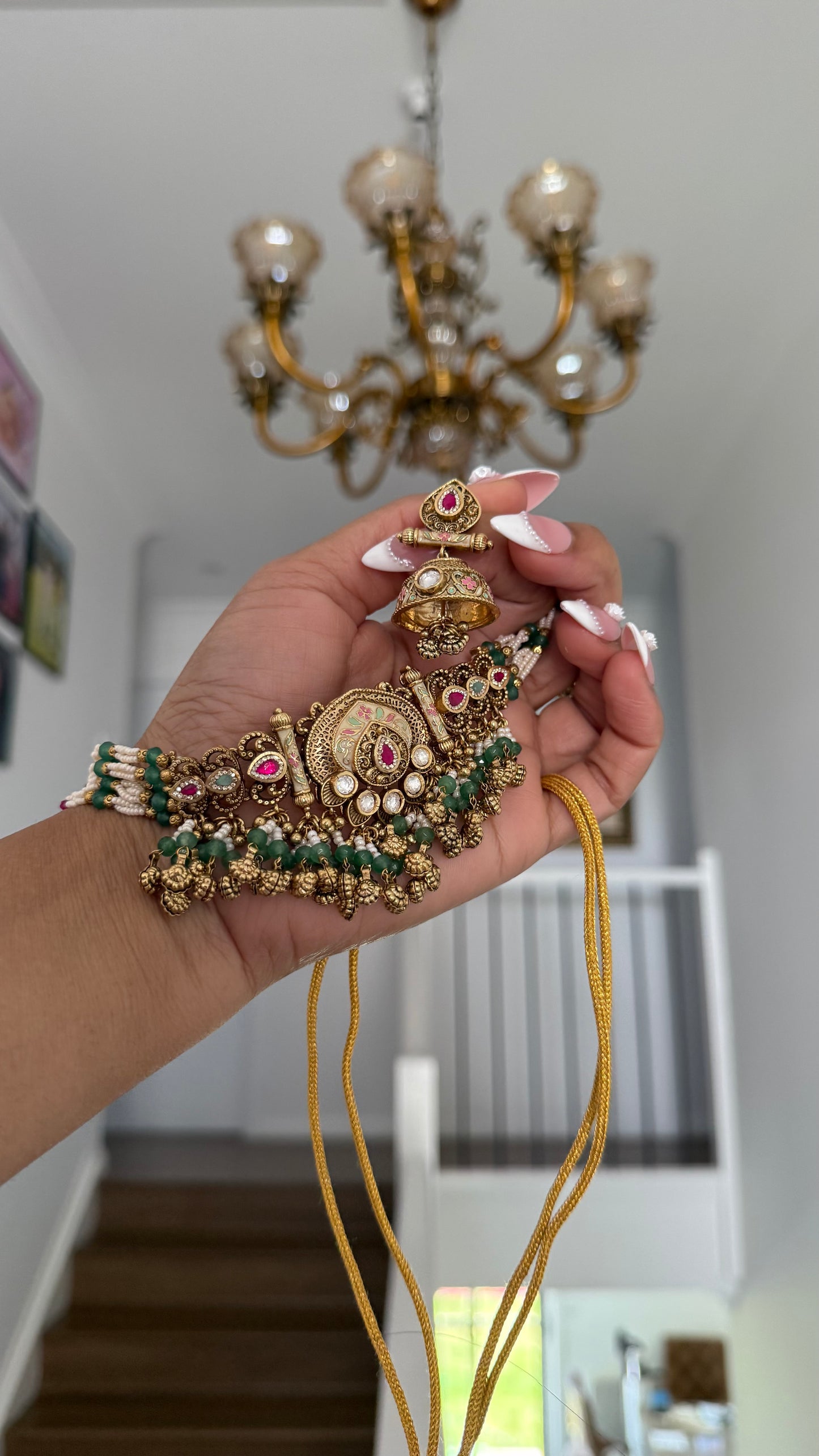 Gold Plated Indian Choker Set with Jhumki EarringsSandookh collection